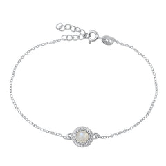 Sterling Silver Rhodium Plated Moonstone and Clear CZ Bracelet-6.5+ 1 inch extension