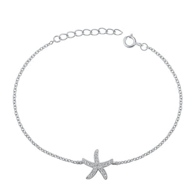 Sterling Silver Rhodium Plated Starfish Clear CZ Assorted Bracelet
