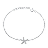 Sterling Silver Rhodium Plated Starfish Clear CZ Assorted Bracelet