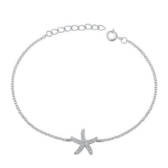 Sterling Silver Rhodium Plated Starfish Clear CZ Assorted Bracelet