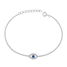 Load image into Gallery viewer, Sterling Silver Rhodium Plated Eye Blue and Clear CZ Assorted Bracelet, 6.5" +1" Extension