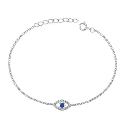 Sterling Silver Rhodium Plated Eye Blue and Clear CZ Assorted Bracelet, 6.5
