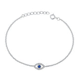 Sterling Silver Rhodium Plated Eye Blue and Clear CZ Assorted Bracelet, 6.5