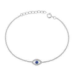 Sterling Silver Rhodium Plated Eye Blue and Clear CZ Assorted Bracelet, 6.5
