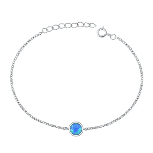 Sterling Silver Rhodium Plated Blue Lab Opal Bracelet-6.5+ 1 inch extension
