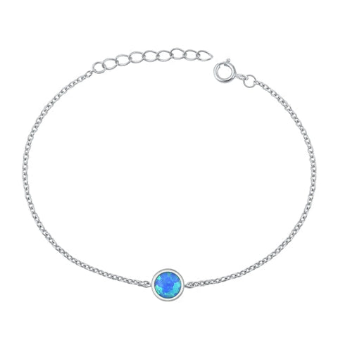 Sterling Silver Rhodium Plated Blue Lab Opal Bracelet-6.5+ 1 inch extension