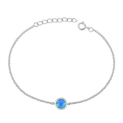 Sterling Silver Rhodium Plated Blue Lab Opal Bracelet-6.5+ 1 inch extension