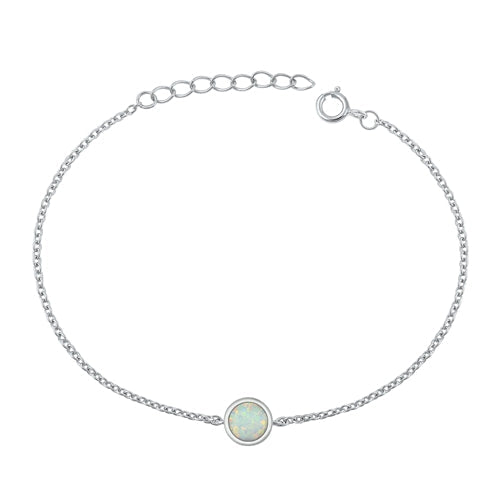 Sterling Silver Rhodium Plated White Lab Opal Bracelet-6.5+ 1 inch extension