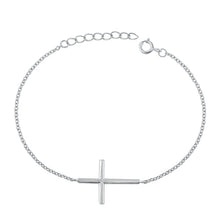 Load image into Gallery viewer, Sterling Silver Rhodium Plated Cross Bracelet-6.5 + 1 inch extension