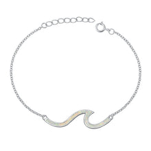 Load image into Gallery viewer, Sterling Silver Rhodium Plated Waves White Lab Opal Bracelet-7+ 1 inch extension