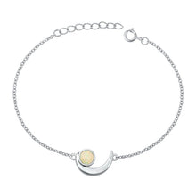 Load image into Gallery viewer, Sterling Silver Rhodium Plated Crescent Moon White Lab Opal Bracelet-7+ 1 inch extension