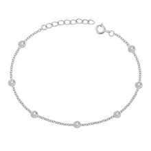 Load image into Gallery viewer, Sterling Silver Rhodium Plated Round Clear CZ Fancy Bracelet