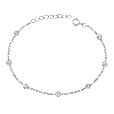 Sterling Silver Rhodium Plated Round Clear CZ Fancy Bracelet