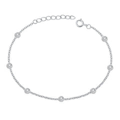 Sterling Silver Rhodium Plated Round Clear CZ Fancy Bracelet