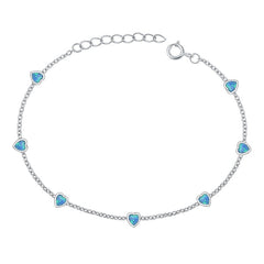 Sterling Silver Rhodium Plated Hearts Blue Lab Opal Bracelet Length-6.5+1inch