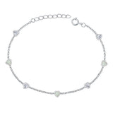Sterling Silver Rhodium Plated Hearts Clear CZ And White Lab Opal Bracelet Length-6.5+1inch