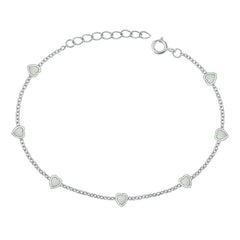 Sterling Silver Rhodium Plated Hearts White Lab Opal Bracelet Length-6.5+1inch