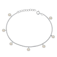 Load image into Gallery viewer, Sterling Silver Rhodium Plated Round White Lab Opal Bracelet Length-6.5+1inch, Charm Height-4mm