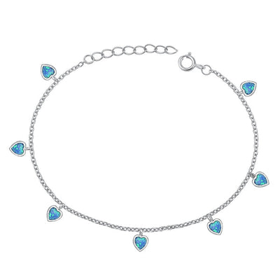 Sterling Silver Rhodium Plated Heart Blue Lab Opal Bracelet Length-6.5+1inch