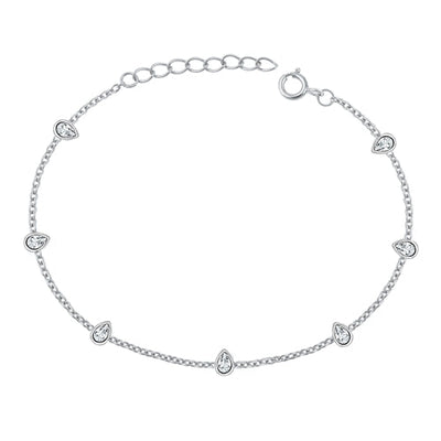 Sterling Silver Rhodium Plated Teardrop Clear CZ Assorted Bracelet