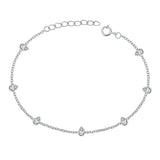 Sterling Silver Rhodium Plated Teardrop Clear CZ Assorted Bracelet