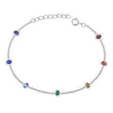 Load image into Gallery viewer, Sterling Silver Rhodium Plated Oval Multi Colored CZS Bracelet Length-7+1inch