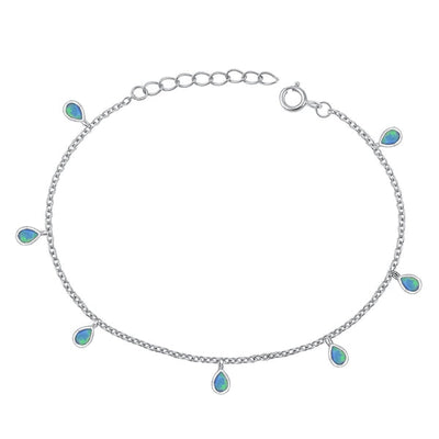 Sterling Silver Rhodium Plated Pears Blue Lab Opal Bracelet Length-6.5+1inch