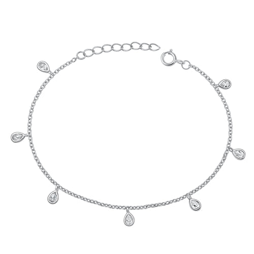 Sterling Silver Rhodium Plated Teardrop Clear CZ Assorted Bracelet
