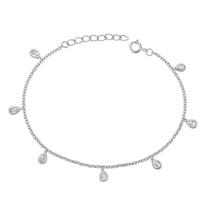 Sterling Silver Rhodium Plated Teardrop Clear CZ Assorted Bracelet