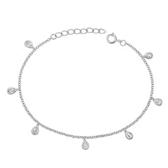 Sterling Silver Rhodium Plated Teardrop Clear CZ Assorted Bracelet