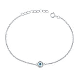 Sterling Silver Round Evil Eye Bracelet Length-6.5+1inches, Charm Height-6.7mm