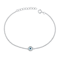 Sterling Silver Round Evil Eye Bracelet Length-6.5+1inches, Charm Height-6.7mm