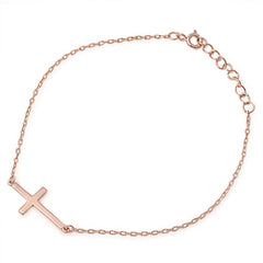 Sterling Silver Rose Gold Plated Bracelet with Sideway Cross CharmAnd Bracelet Length of 7  + 1  extension Charm Size: 22MM