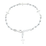 Sterling Silver Rosary Alternating Bead and Cross Bracelet-7+1 Inches Extension