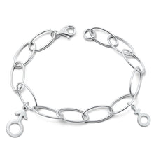 Load image into Gallery viewer, Sterling Silver Rhodium Plated Male And Female Symbol Bracelet Length-7.5inches, Thickness-8mm, Charm Height-17mm