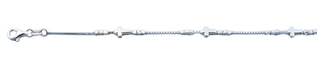 Sterling Silver Polished Cross Italian Bracelet Length-7+1inch, Chain-1mm, Cross Height-4.8mm