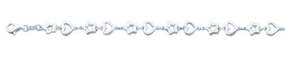 Sterling Silver Polished Hearts And Stars Italian Bracelet Length-7+1inch, Thickness-7.2mm