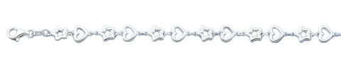 Sterling Silver Polished Hearts And Stars Italian Bracelet Length-7+1inch, Thickness-7.2mm