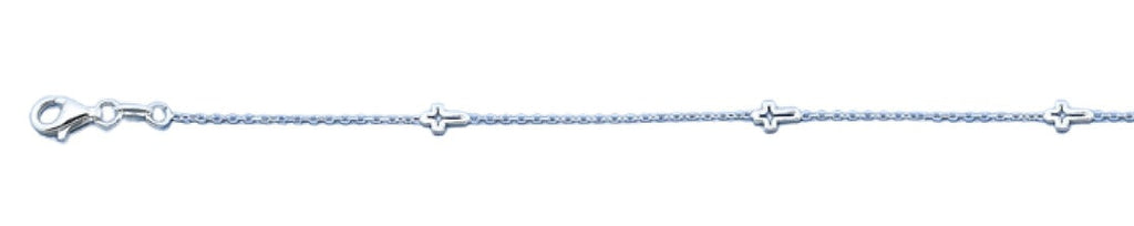 Sterling Silver Polished Cross Italian Bracelet Length-7+1inch, Chain-1mm, Charm Height-4mm