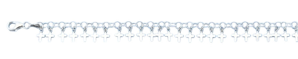Sterling Silver Polished Crosses Italian Bracelet Length-7+1inch, Chain Thickness-3.2mm, Charm Height-4.5mm