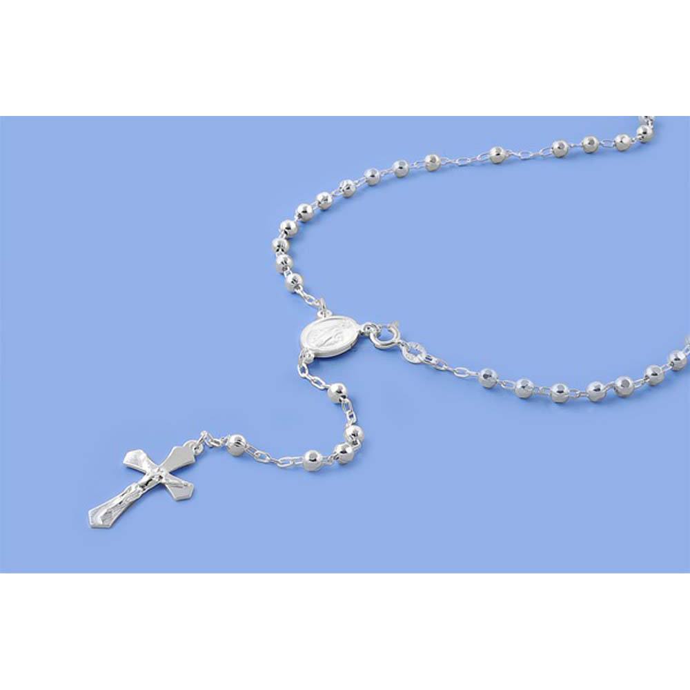 4MM Sterling Silver Diamond Cut Beads Rosary Necklace