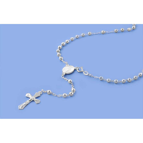 4MM Sterling Silver Diamond Cut Beads Rosary Necklace