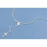 3MM Sterling Silver Chain Rosary Necklace with Beads and Cross Pendant