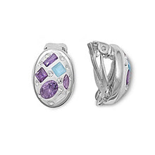 Load image into Gallery viewer, Sterling Silver LavenderAnd Aquamarine And Clear Oval Shaped Assorted CZ EarringsAnd Pendant Height 17 mm