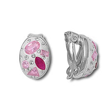 Load image into Gallery viewer, Sterling Silver PinkAnd Ruby And Clear Oval Shaped Assorted CZ EarringsAnd Pendant Height 16 mm