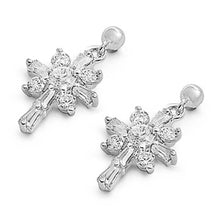 Load image into Gallery viewer, Sterling Silver Flower Shaped CZ EarringsAnd Face Height 15 mm