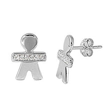 Load image into Gallery viewer, Sterling Silver Small Boy Stud Earrings with Simulated Dimonds and Friction Back PostAnd Height 15MM