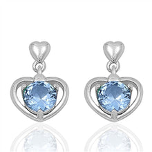Load image into Gallery viewer, Sterling Silver Heart And Aquamarine Round Shaped CZ EarringsAnd Face Height 17 mm