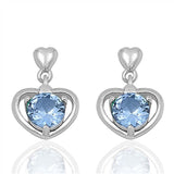 Sterling Silver Heart And Aquamarine Round Shaped CZ EarringsAnd Face Height 17 mm