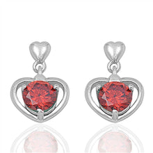 Load image into Gallery viewer, Sterling Silver Heart And Garnet Round Shaped CZ EarringsAnd Face Height 17 mm